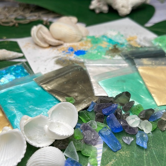 15 Premium Metallic Mica Powders & Sea Glass Shells Crafting Resin Painting Lot - Picture 17 of 17